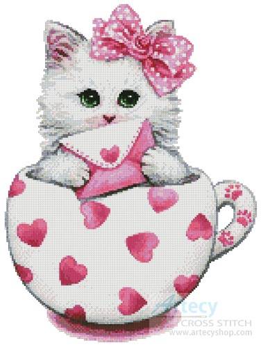 cross stitch pattern Valentine Kitty Cup