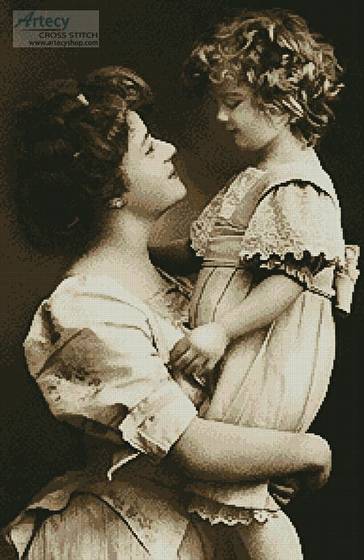 cross stitch pattern Vintage Mother and Daughter