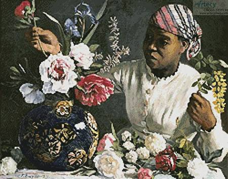 cross stitch pattern African Woman with Peonies 2