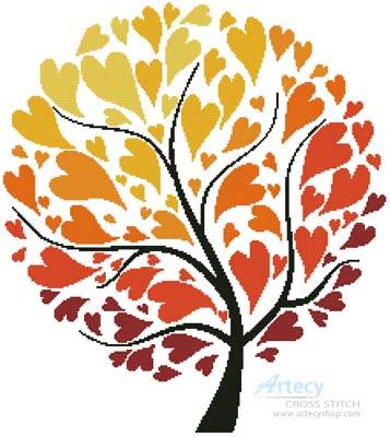 cross stitch pattern Autumn Tree of Hearts