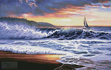 cross stitch pattern Beach Sunset Lighthouse