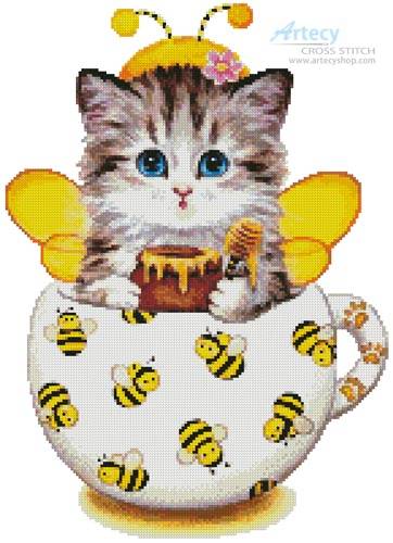 cross stitch pattern Bee Kitty Cup