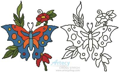 cross stitch pattern Butterfly Flowers