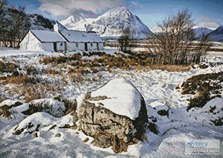 cross stitch pattern Black Rock Cottage in Winter