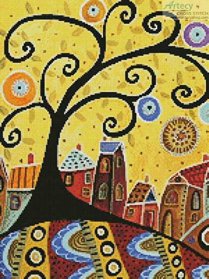 cross stitch pattern Blooming Village 1 (Crop)