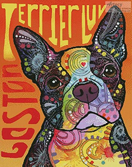 cross stitch pattern Boston Terrier Luv