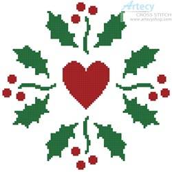 cross stitch pattern Christmas Holly Heart 