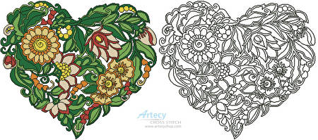 cross stitch pattern Floral Heart 2