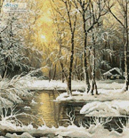 cross stitch pattern Golden Winter Lake (Crop)