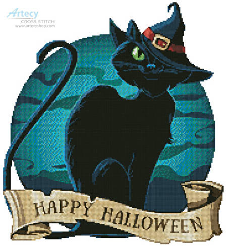 cross stitch pattern Halloween Cat