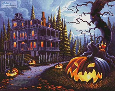 cross stitch pattern Jack-o-Lantern Lane