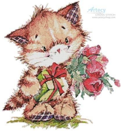 cross stitch pattern Kitty with Presents 2