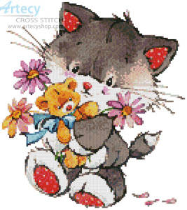 cross stitch pattern Kitty with Presents