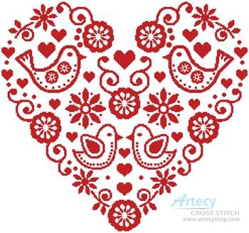 cross stitch pattern Love Birds Heart