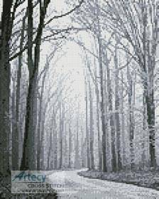 cross stitch pattern Mini Black and White Road through Trees