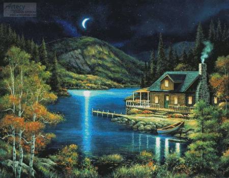 cross stitch pattern Moonlit Cabin (Large)