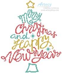 cross stitch pattern Merry Christmas and Happy New Year