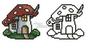 cross stitch pattern Mushroom House