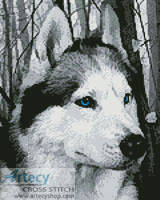 cross stitch pattern Mini Siberian Husky in the Woods