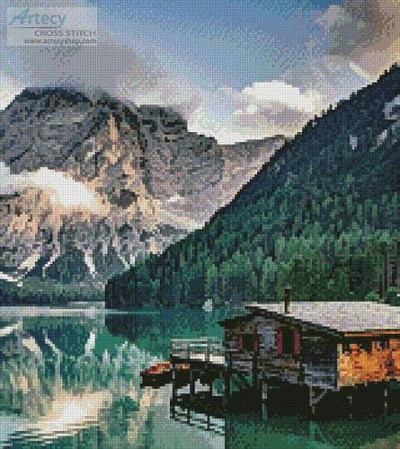 cross stitch pattern Pragser Wildsee, Italy (Crop)