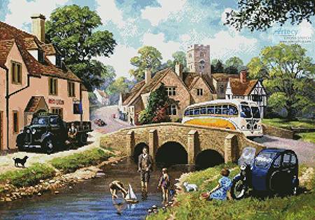 cross stitch pattern Past Time at the River