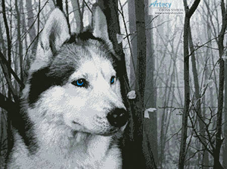 cross stitch pattern Siberian Husky in the Woods