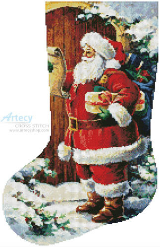 cross stitch pattern Santa at the Door Stocking (Left)