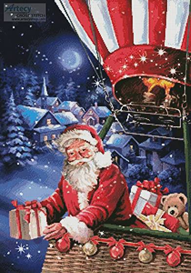 cross stitch pattern Santa in a Hot Air Balloon
