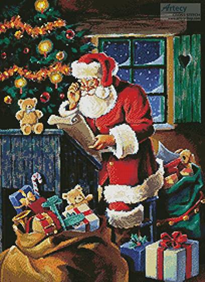 cross stitch pattern Santa Checking the List