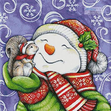 cross stitch pattern Snowman with Squirrel