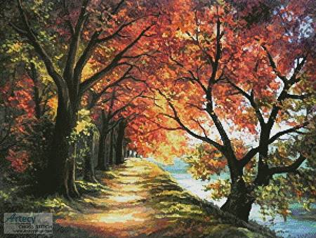 cross stitch pattern Sunny Autumn Path