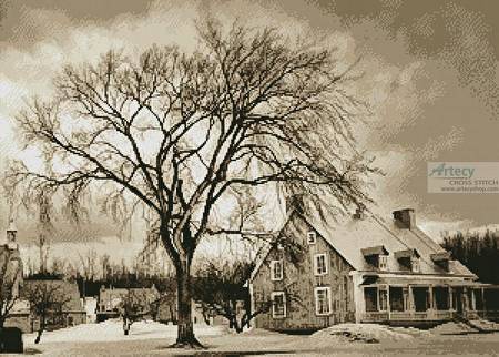 cross stitch pattern Sepia House in Winter