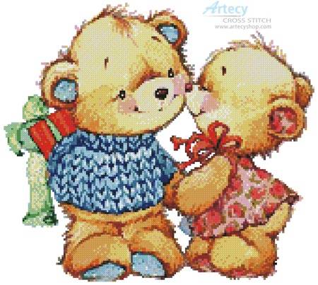 cross stitch pattern Teddy Kiss