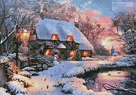 cross stitch pattern Winter Cottage