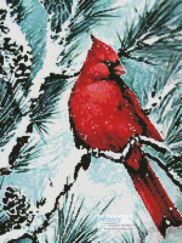 cross stitch pattern Winter's Glory Red Bird (Crop)