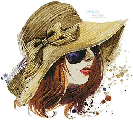 cross stitch pattern Woman in Sun Hat 1