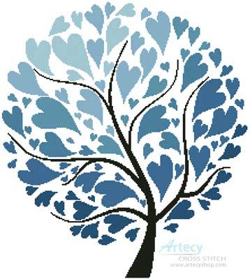 cross stitch pattern Winter Tree of Hearts