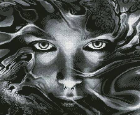 cross stitch pattern Abstract Face Black and White (Crop)