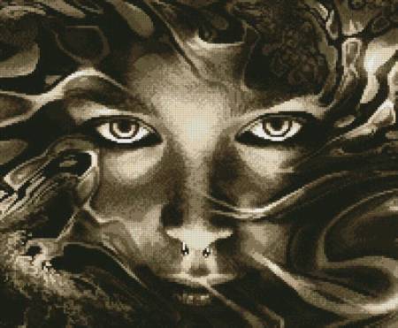 cross stitch pattern Abstract Face Sepia (Crop)