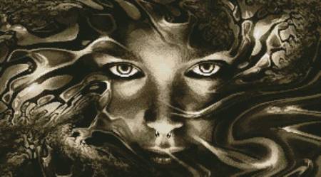 cross stitch pattern Abstract Face Sepia