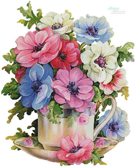 cross stitch pattern Anemone Teacup