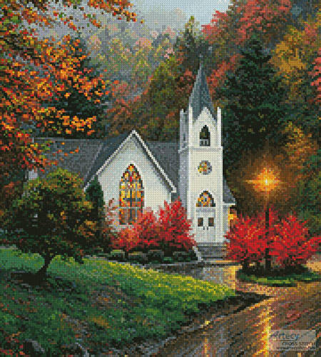 cross stitch pattern Autumn Chapel (Crop)