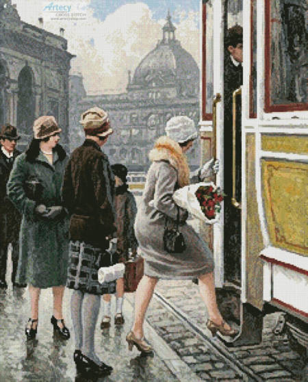 cross stitch pattern At the Tram Stop