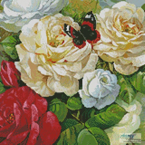 cross stitch pattern Butterfly and Roses (Crop)