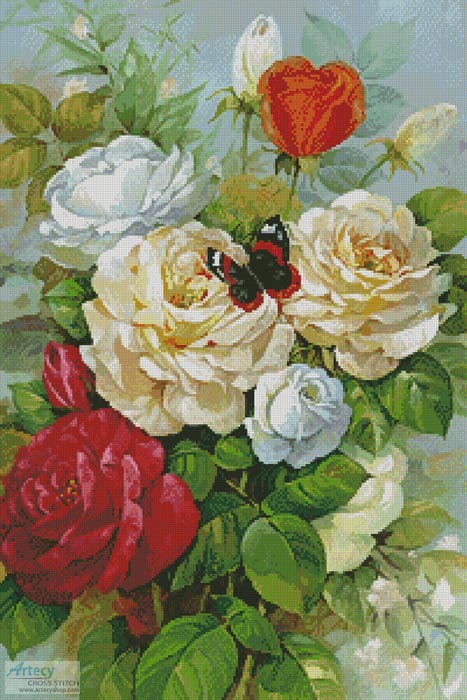 cross stitch pattern Butterfly and Roses