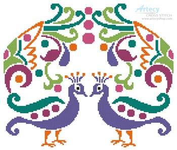 cross stitch pattern Colourful Peacocks