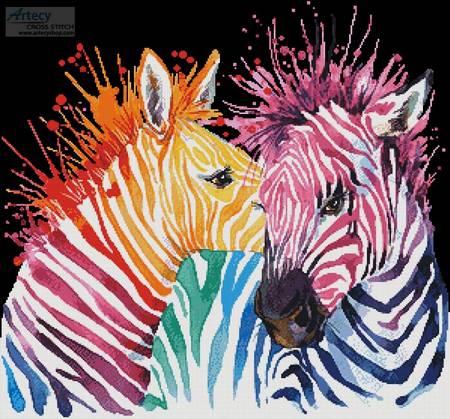 cross stitch pattern Colouful Zebras (Black Background)