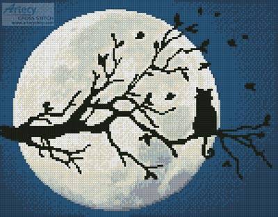 cross stitch pattern Cat in the Moonlight