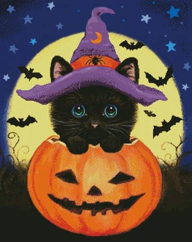 cross stitch pattern Halloween Kitty
