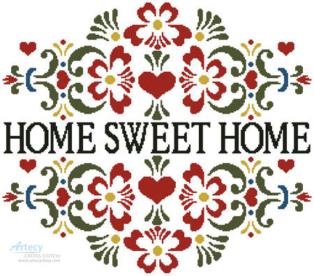 cross stitch pattern Home Sweet Home Floral